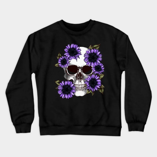 floral skull, cool skull, violet sunflowers skull mask face Crewneck Sweatshirt by Collagedream